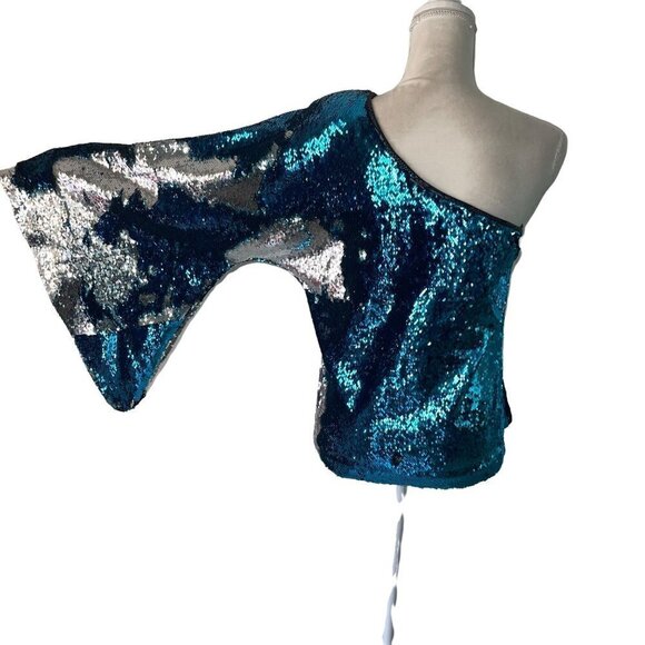 KY Womens Sequin Off The Shoulder Top Size Medium Custom Made Dramatic Sleeve - Picture 9 of 10